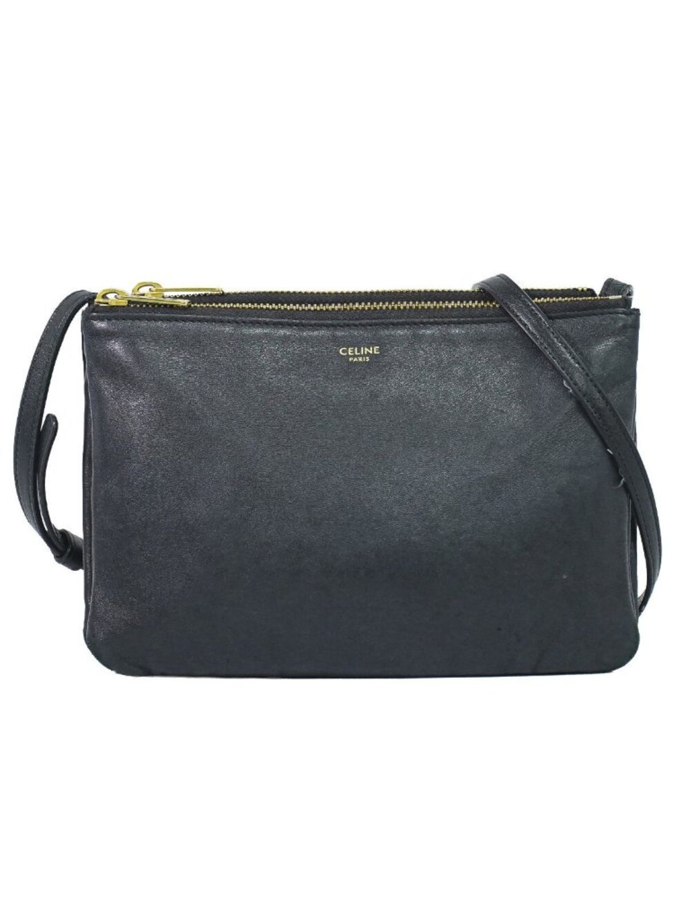 Celine Trio Small Shoulder Bag Pochette Leather Black Vintage